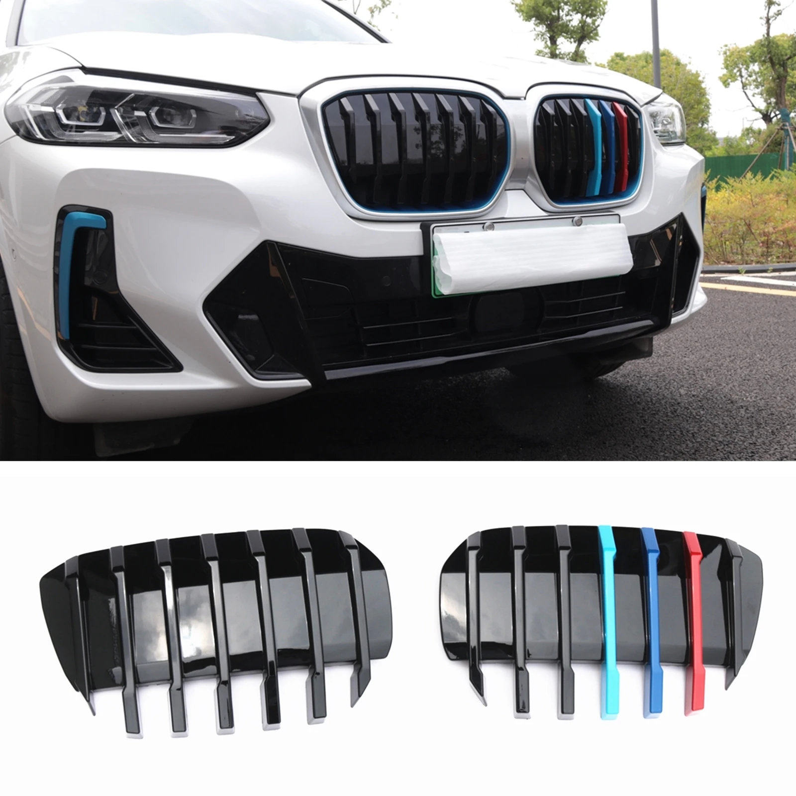 

2pcs Racing Grill Front Kidney Grille For BMW IX3 2022 2023 Multicolor Style Upper Bumper Hood Mesh Radiator Air Vent Cover Grid