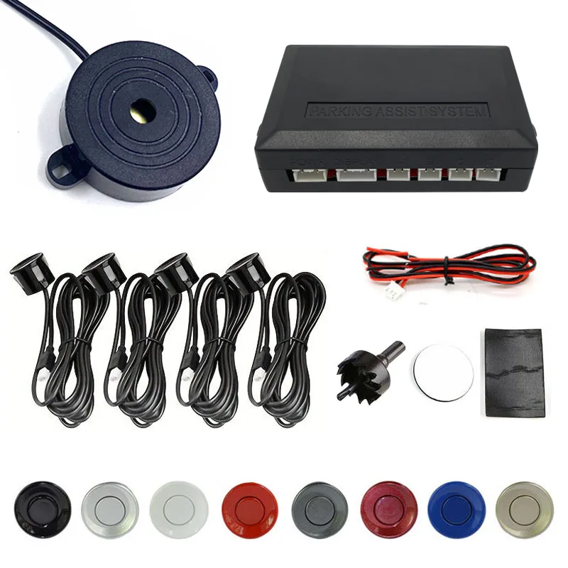 

4 Parking Sensors Speaker Car Auto Buzzer Backup Reverse Rear Radar System Alert Alarm Kit Probe 12V Alert Indicator 22mm Color