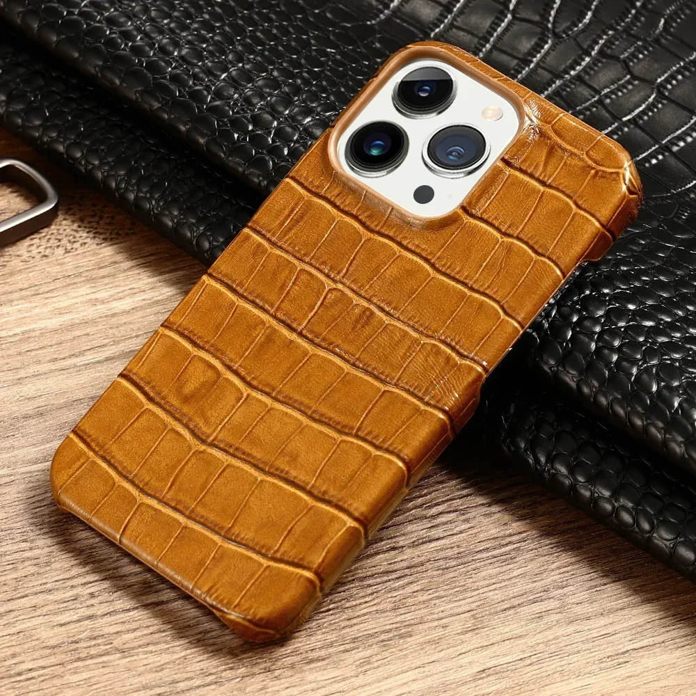 

Crocodile Texture Genuine Full Grain Cow Leather Case for Iphone 15 14 13 Pro Max Mini 12 11 XS MAX XR 8 Plus Back Cover