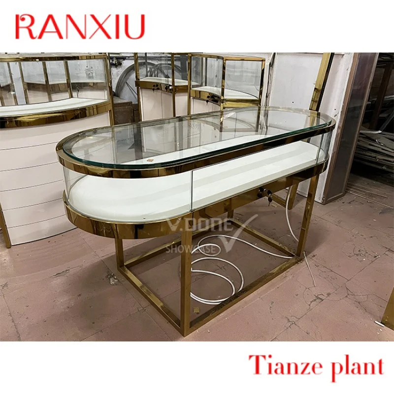 

CustomLuxury Jewellery Showroom Counter Stainless Steel Floor Standing Jewelry Shop Cabinet Display Showcase For Store Furniture