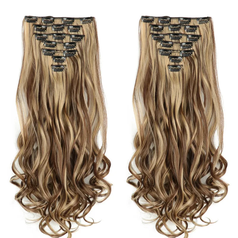 

Synthetic 7 Clip In Hair Extensions Long Curly Wig Hairstyle Hairpiece Black Brown Blonde 55CM Natural Fake Hair For Women