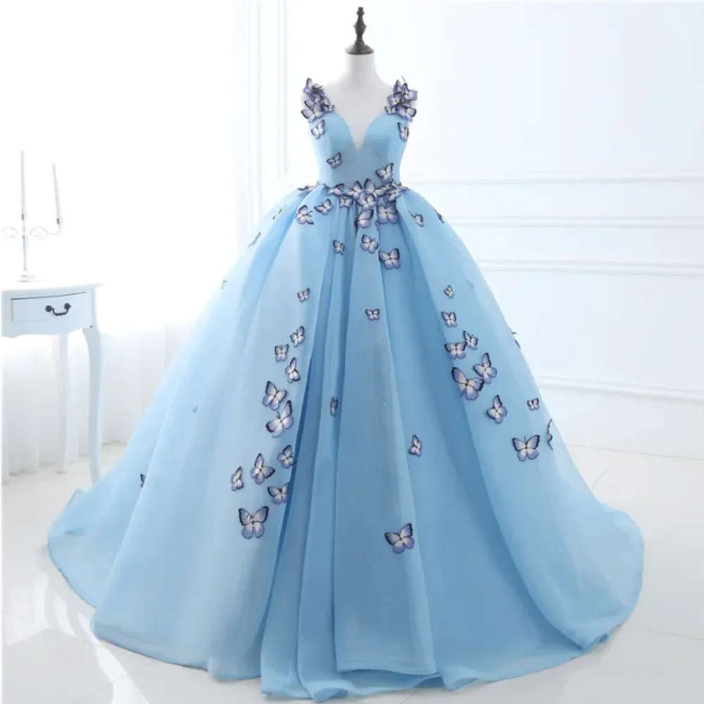 Exquisite V-neck Butterfly Flowers Ball Gown Evening Dresses 2024 Long Blue Prom Dress Puffy High Quality Event Gowns Plus Size
Exquisite V-neck Butterfly Flowers Ball Gown Evening Dresses 2024 Long Blue Prom Dress Puffy High Quality Event Gowns Plus Size