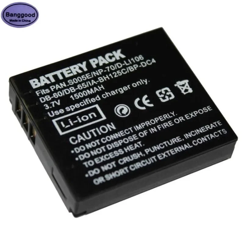 

3.7V 1500mAh CGA-S005E DMW-BCC12 Camera Battery Pack For Fujifilm NP-70 Pentax D-LI106 Ricoh DB-60 DB-65 Samsung IA-BH125C