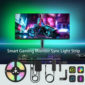 게임 전자 스포츠 컴퓨터 모니터 용 주변 PC 백라이트, 침수 게임 데스크탑 동기화 RGB LED 스트립 조명 화면 장식 조명