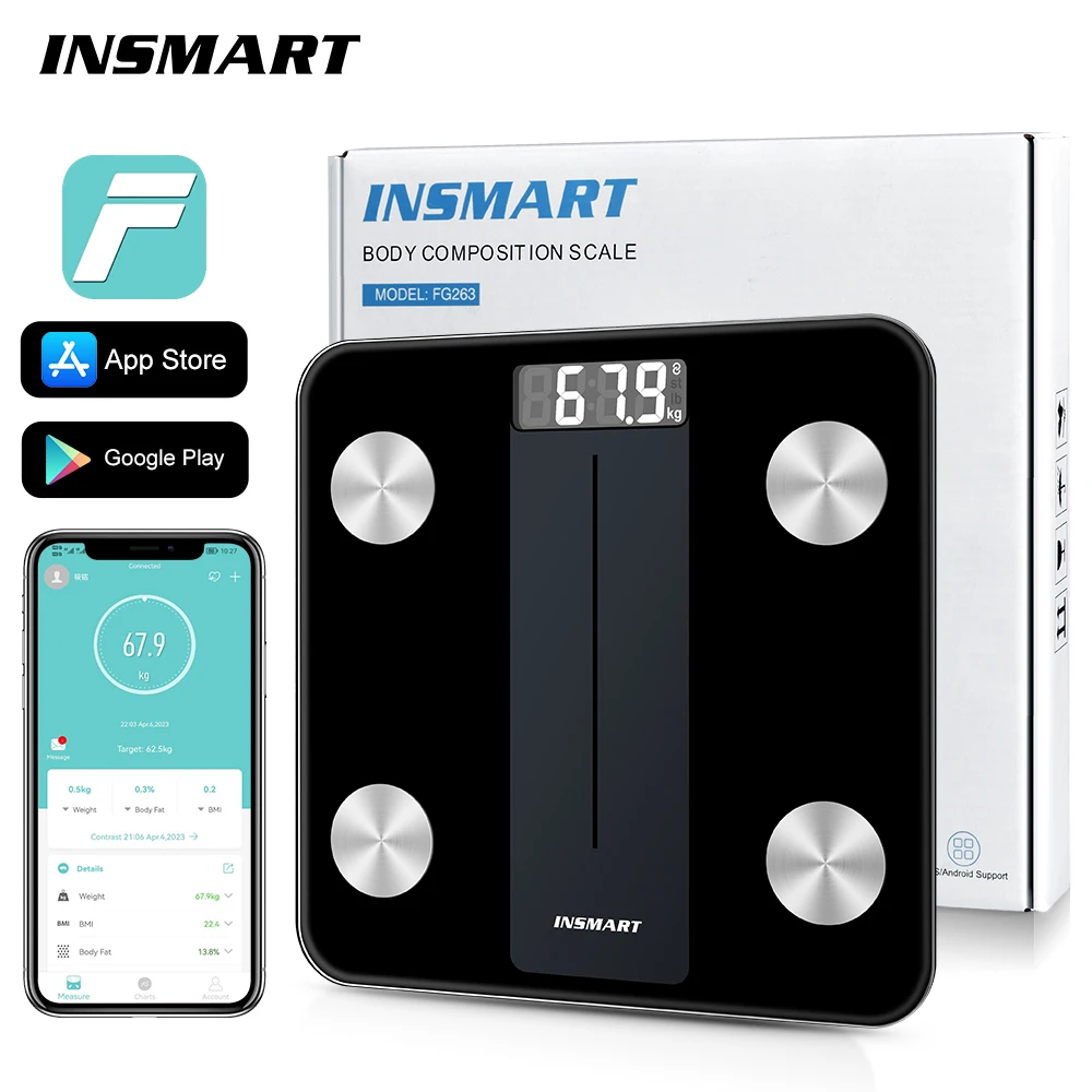 

INSMART Bluetooth Bathroom Scale BMI Floor Body Scales LED Digital Smart Weight Scale Body Fat Composition Analyzer Scales