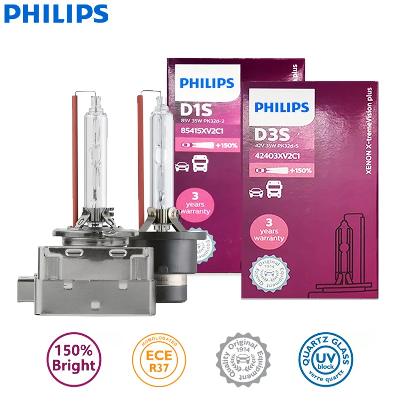 

Philips D1S D2S D3S X-treme Vision Plus Gen2 XENON Car Headlight 4800K +150% Bright White HID Auto Original Lamp Germany XV2, 1x