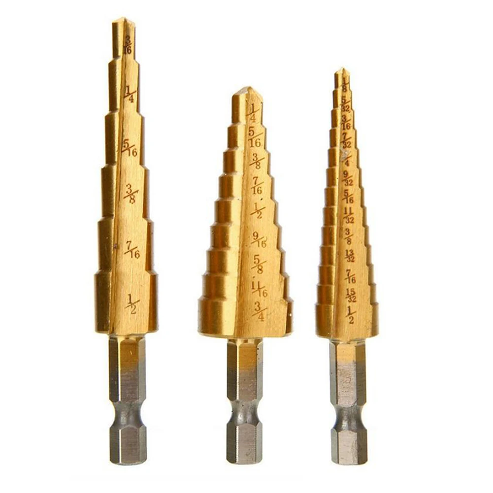 Brand New Step Drill Bit Power Tools 3Pcs/Set 4241 High Speed Steel Gold Hex Shank Inch Step Drill Reamer Reaming
Brand New Step Drill Bit Power Tools 3Pcs/Set 4241 High Speed Steel Gold Hex Shank Inch Step Drill Reamer Reaming
