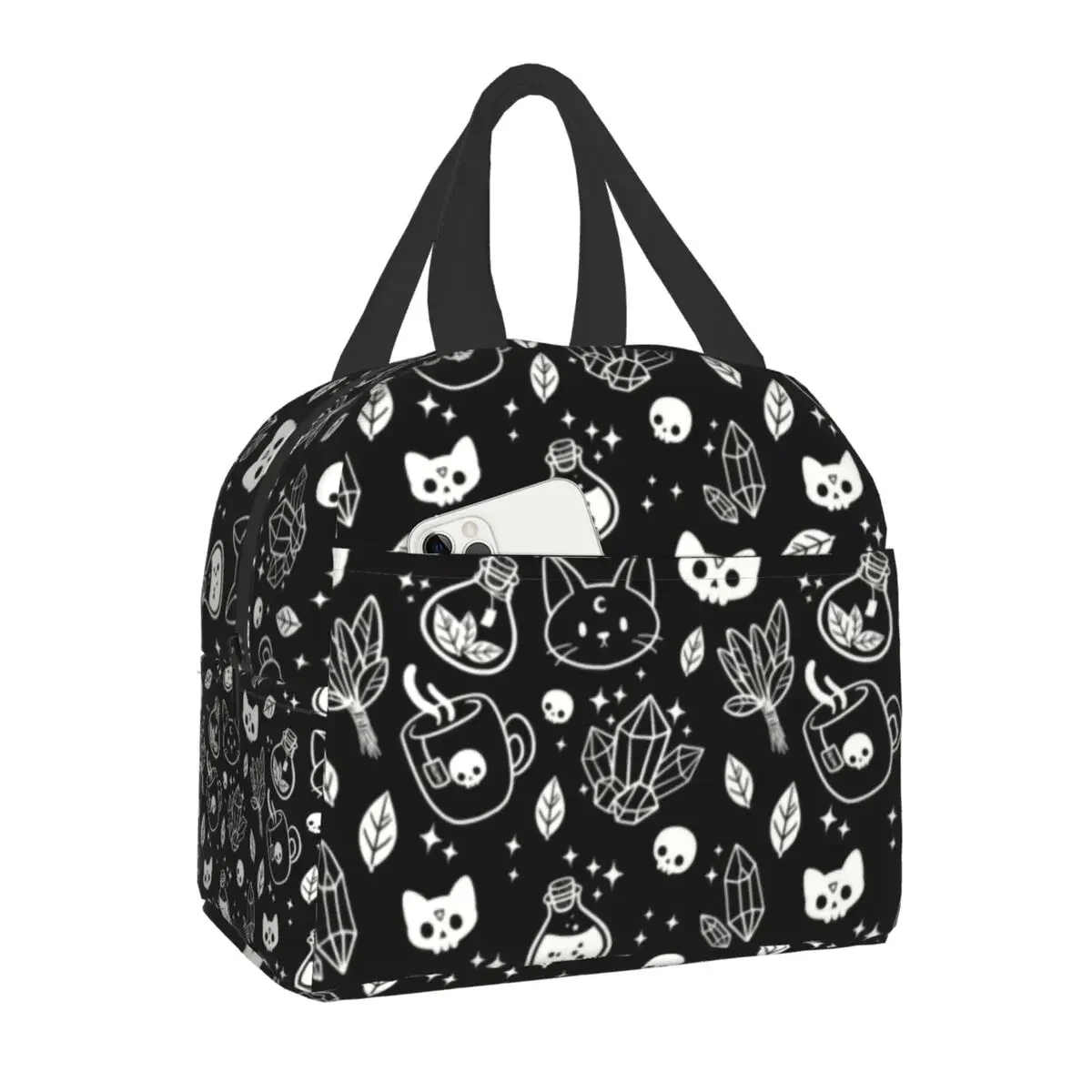 

Witch Pattern Lunch Bag Women Cooler Thermal Insulated Bento Box for Kids School Food Halloween Cat Skull Picnic Lunch Boxes