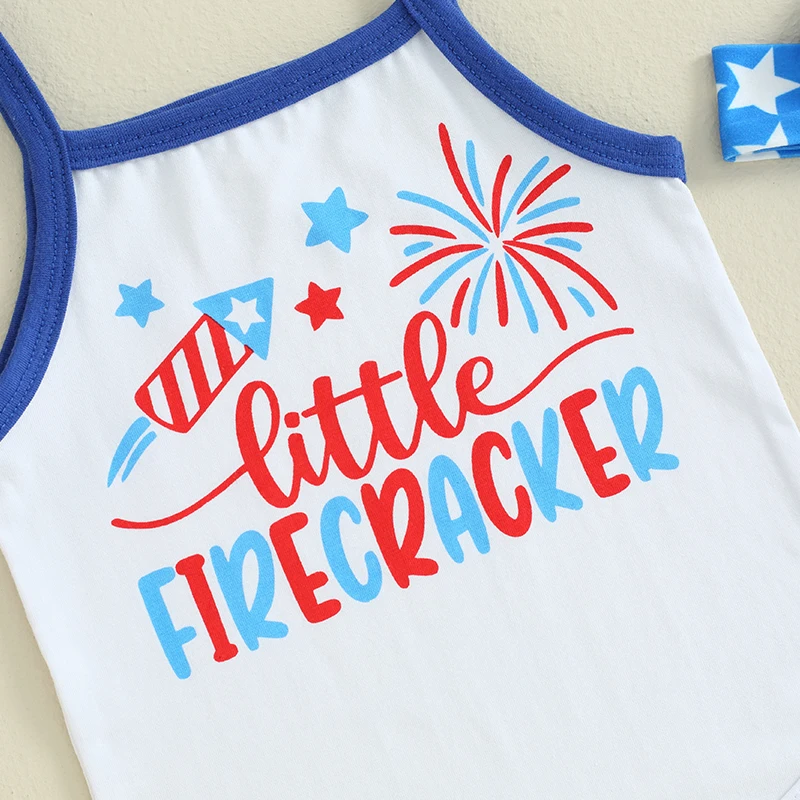 

3Pcs Newborn Baby Girl 4th of July Outfits Sleeveless Tank Bodysuit Top July Fourth Infant Shorts Set