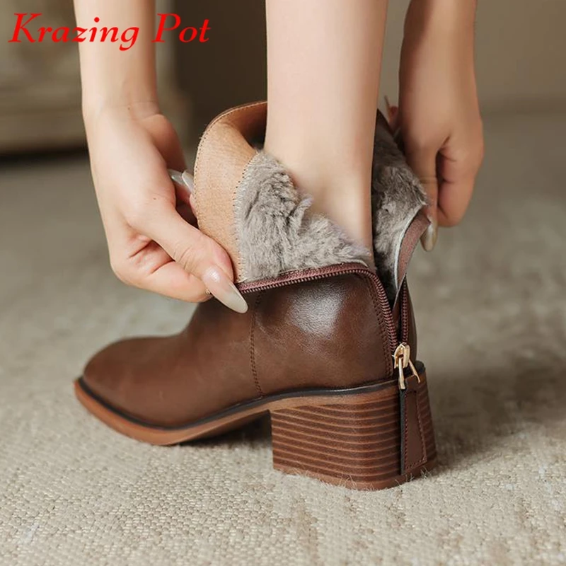 Krazing Pot Natural Cow Leather Fur Wool Square Toe Heels Snow Boots Back Zip Winter Keep Warm High Street Fashion Ankle Boots
Krazing Pot Natural Cow Leather Fur Wool Square Toe Heels Snow Boots Back Zip Winter Keep Warm High Street Fashion Ankle Boots