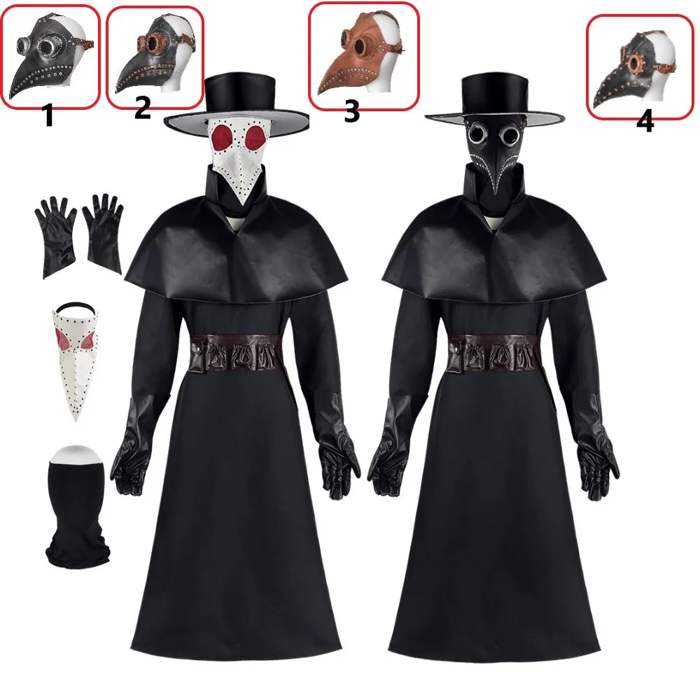

Костюм Чумного доктора, маска, шапка для мужчин, косплей, Хэллоуин, средневековый Халат с капюшоном, стимпанк, священник, страшная искусственная накидка