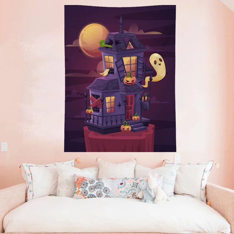 

Tapestry Halloween Castle Pumpkin Moon Decoration Background Hanging Cloth Nordic Home Bedroom Room Decor Wall Cloth Tapestries