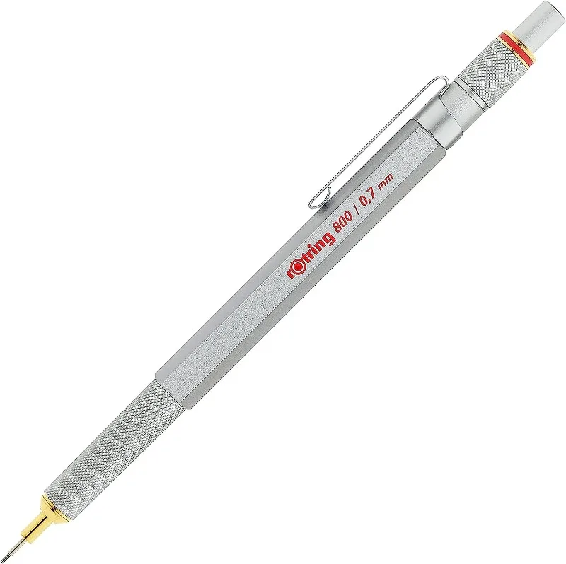 

Rotring 800 Mechanical Pencil, 0.7 Mm, Silver Metal Barrel /Black Hexagonal Grip Easier Holding and Prevents Sliding