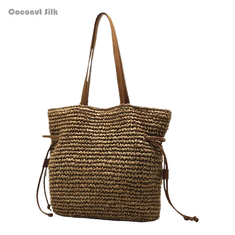 

CoCoS Women‘’s 2024 New Drawstring Hook Woven Bag, Single Shoulder Crossbody Woven Women's Bag, Large Capacity Straw Woven Bag