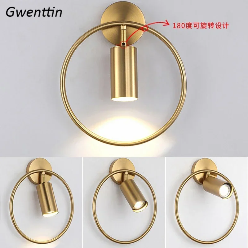 

Gold Round Ring Wall Mounted Lamps Bedroom Bedside Lights Wall Sconce LED Lighting Fixtures Modern Nordic Style Loft Home Decor