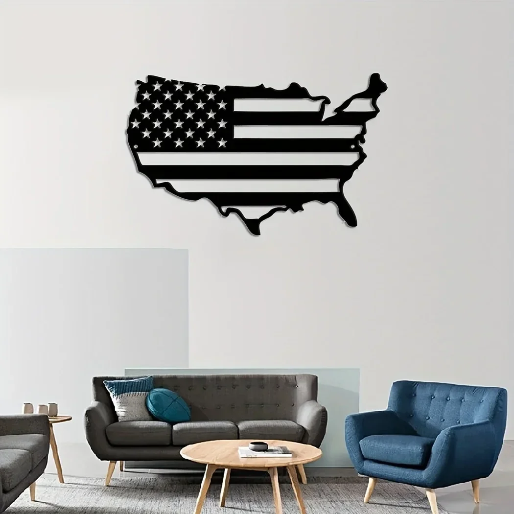 

CIFBUY Decoration 1pc America Flag Metal Wall Hanging Art, United States Map Metal Wall Decor, Patriotic Wall Art America Map, A