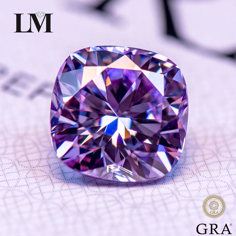 

Moissanite Stone Light Purple Color Cushion Cut Gemstone Lab Grow Diamond for Charms Woman Jewelry Making with GRA Certificate