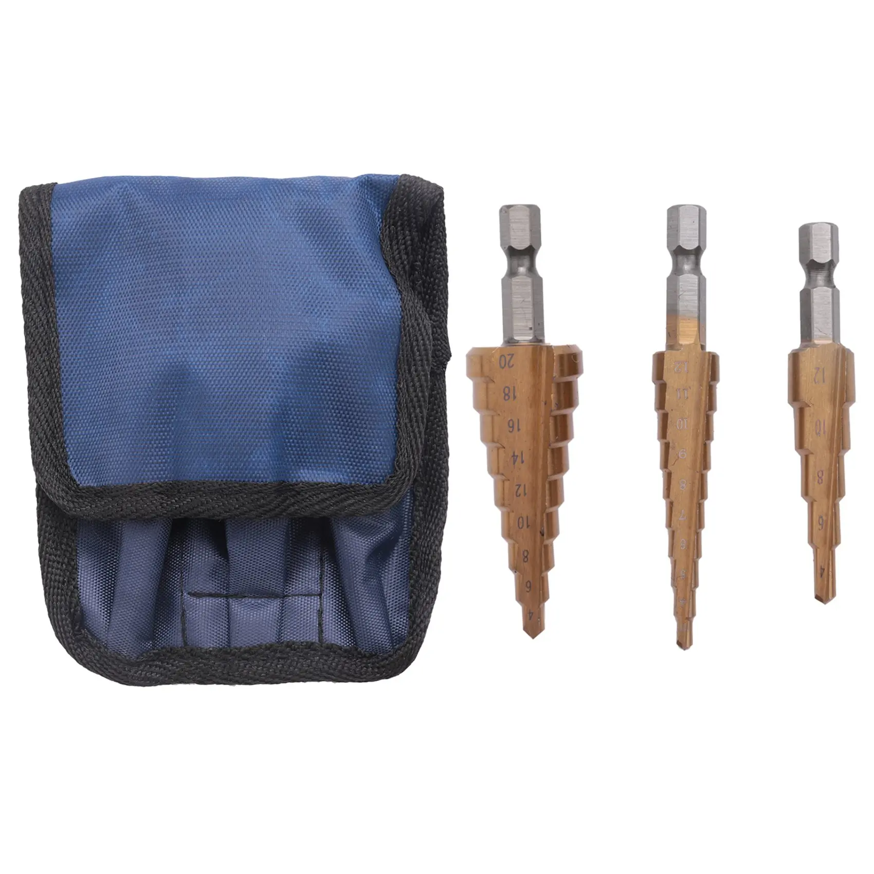 3Pc Hss Step Cone Taper Drill Bit Set Metal Hole Cutter Metric 3-12 4-12 4-20Mm 1/4 inch Titanium Coated Metal Hex Taper
3Pc Hss Step Cone Taper Drill Bit Set Metal Hole Cutter Metric 3-12 4-12 4-20Mm 1/4 inch Titanium Coated Metal Hex Taper