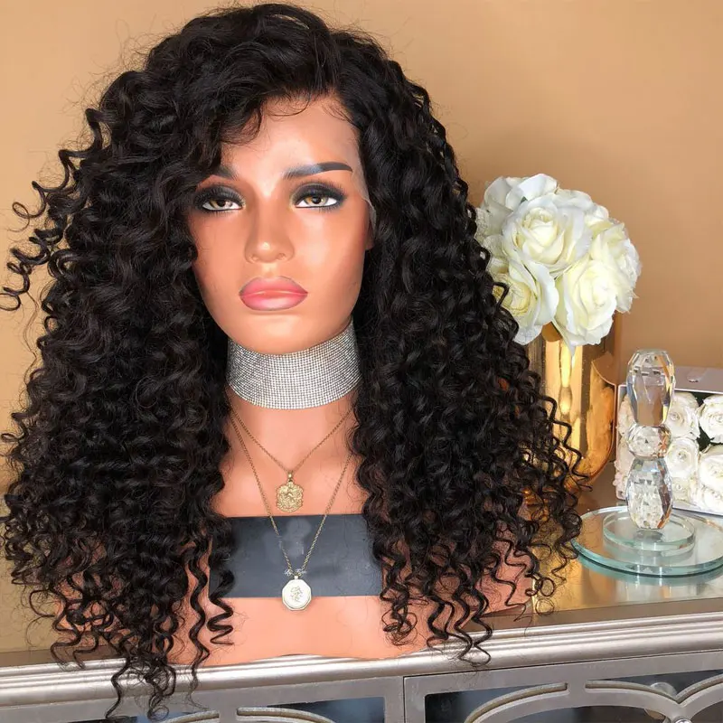 

Bombshell High Quality Kinky Curly Synthetic Hair Lace Front Wigs Glueless Heat Resistant Fiber Natural Hairline For Black Women