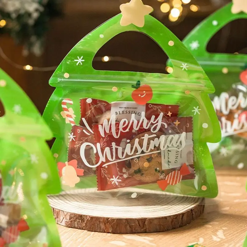 

20 шт., Рождественский праздничный Подарочный пакет для конфет, шоколадного печенья, нуги, печенья, Подарочная елка, Рождественская елка, пакеты Ziploc