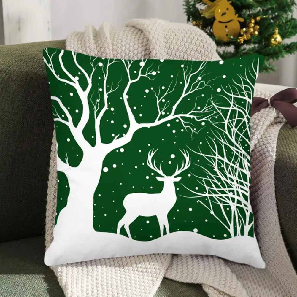 

Pillow Cover Vibrant Christmas Pillowcase with Hidden Zipper Snowflake Elk Print Square Throw Cushion Cover for Sofa Festive