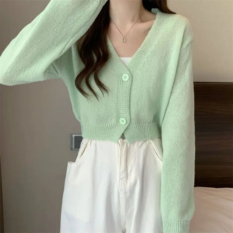 Crop Cardigan Women Slim Autumn Girlish All-match Ulzzang Tender V-neck Casual Outwear Aesthetic Classic Students Chic Clothing Crop Cardigan Women Slim Autumn Girlish All-match Ulzzang Tender V-neck Casual Outwear Aesthetic Classic Students Chic Clothing