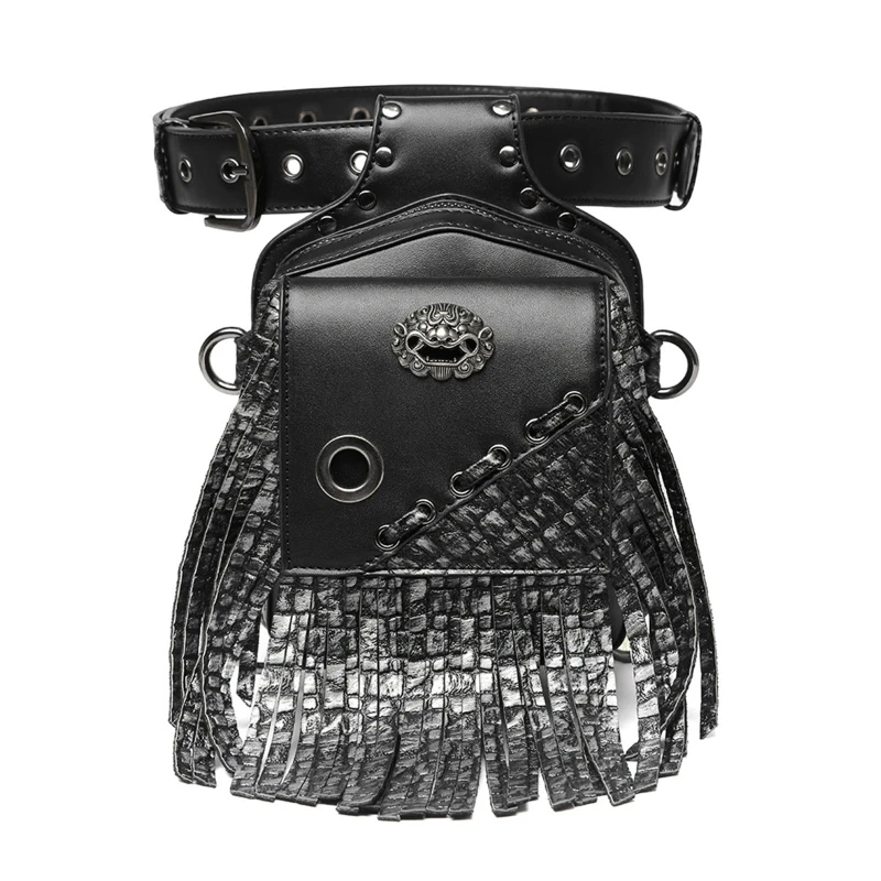 

Steampunk Waist Bag Fanny Pack Gothic Tassel Leather Shoulder Crossbody Bags Thigh Leg Hip Holster Purse Travel for E74B