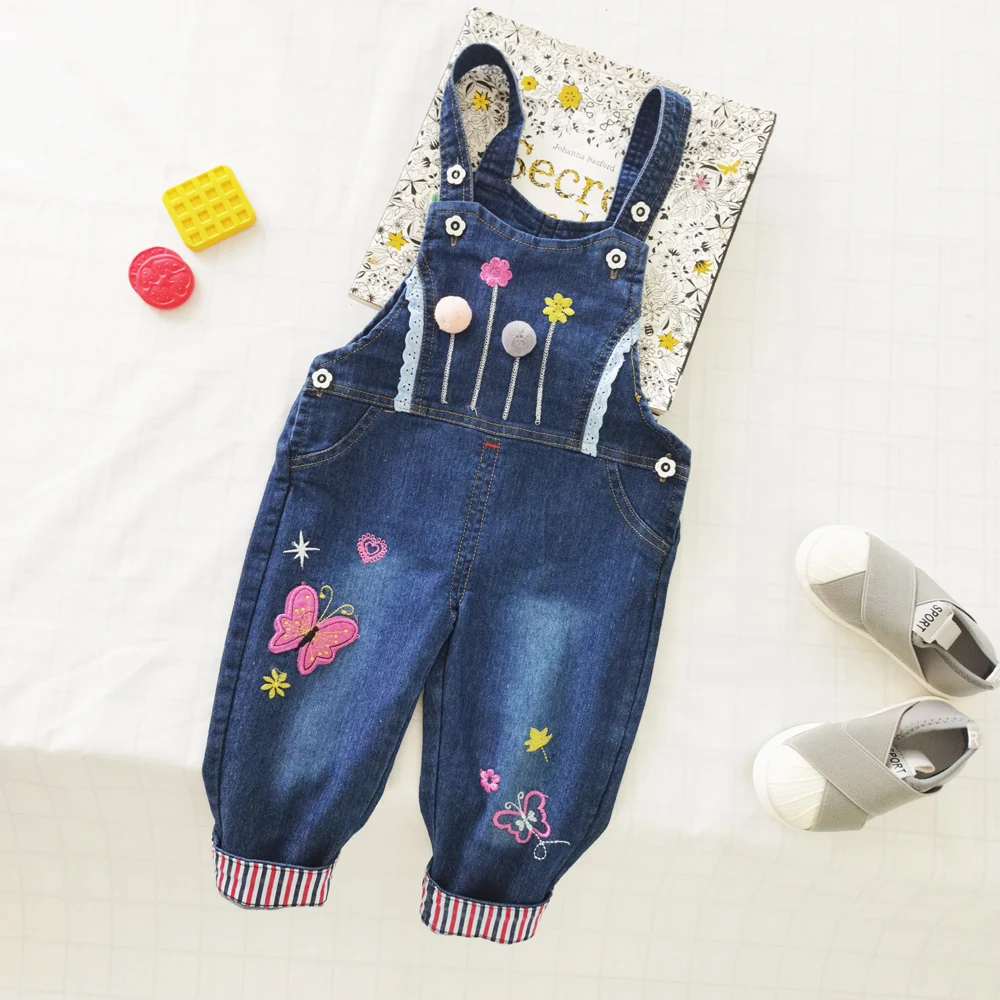 

IENENS Baby Girls Overalls Kids Trousers Denim Dungarees Embroidery Butterfly Pants Toddler Infant Jumpsuit 0-4 Years Clothes