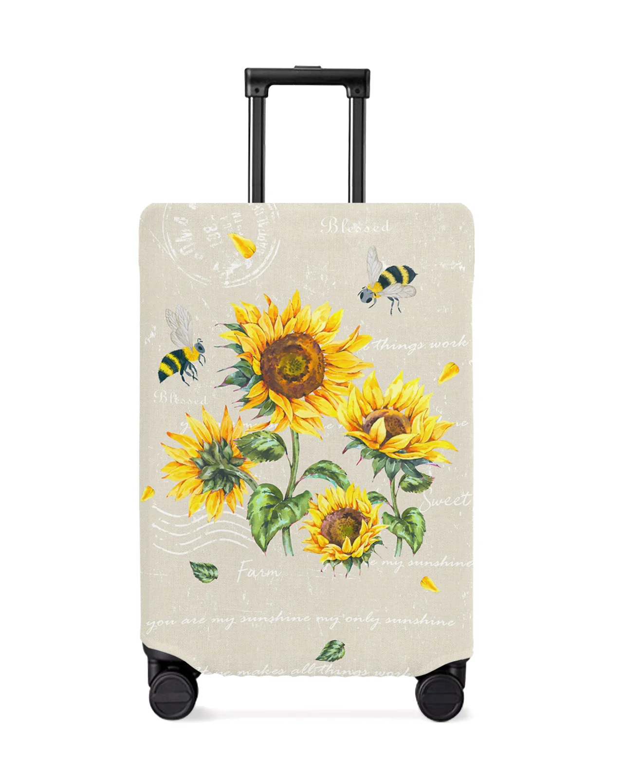 

Farm Rustic Retro Flowers Sunflower Bee Luggage Cover Stretch Baggage Protector Dust Cover for 18-32 Inch Travel Suitcase Case
