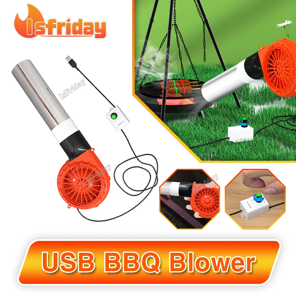 

USB Powered BBQ Blower Charcoal Fan Electric Blower Starter for Charcoal Camping 5V 1A Adapter Cable Included