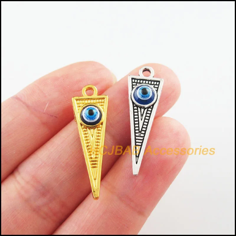 Модные Позолоченные тибетские посеребренные Подвески с треугольным глазом из смолы размером 9x28,5 мм, 18 шт.