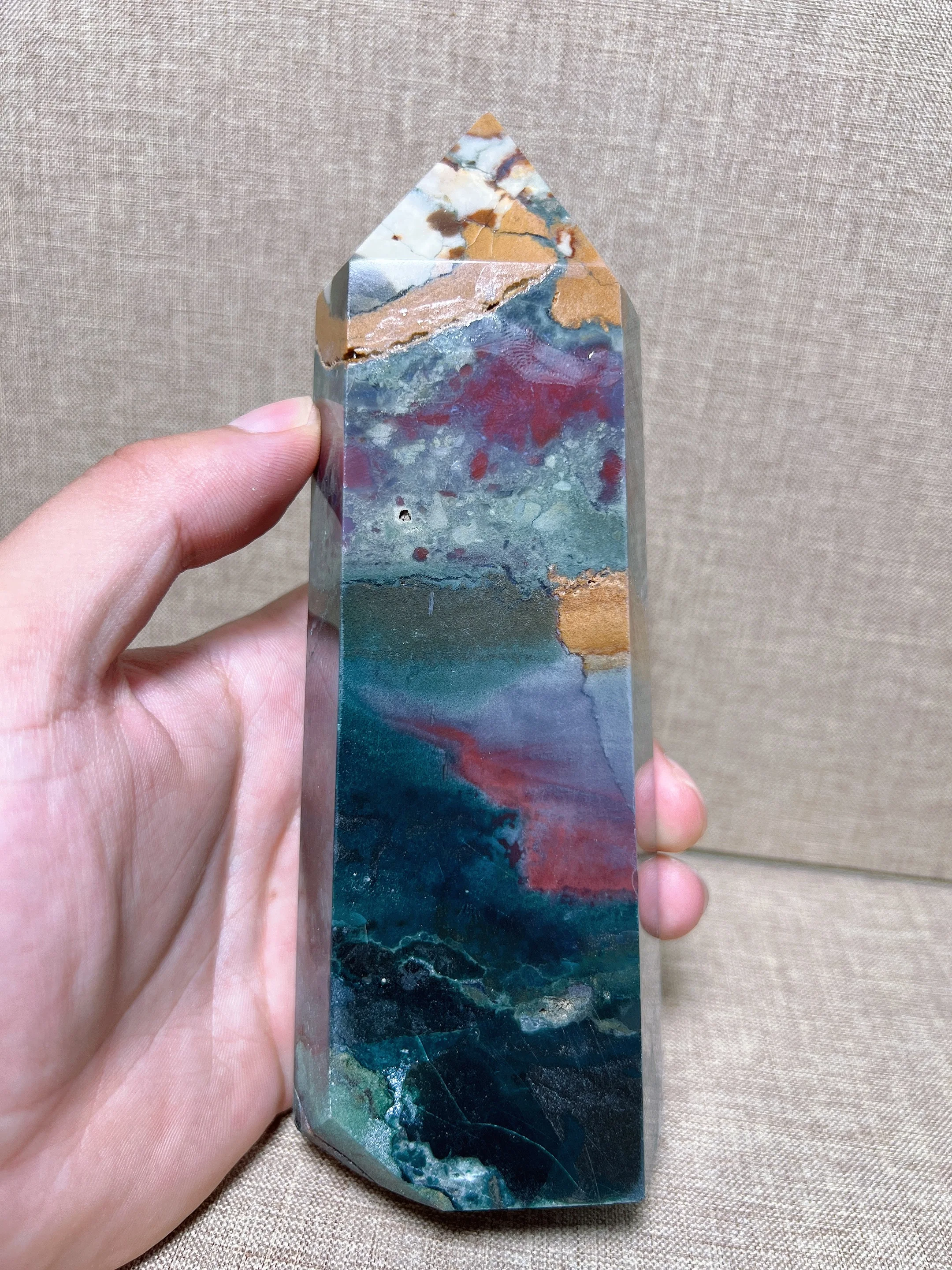

Natural Ocean Jasper Tower Free Form, Carving Reiki Healing Stone Home Decoration Exquisite Gift
