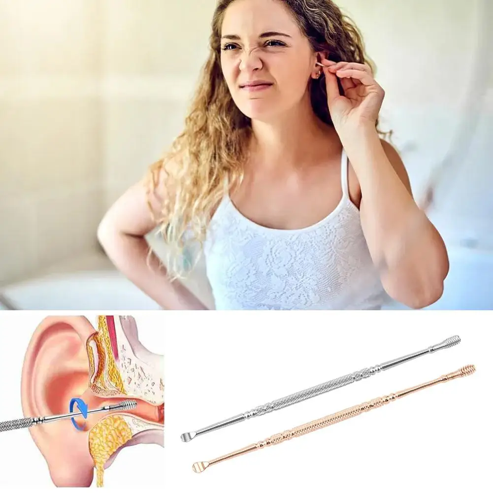 

Stainless Steel Double Head Earpick 360° Rotating Spiral Ear Cleaner Remover Curette Ear Health Care Tool for Baby Adults S3H8