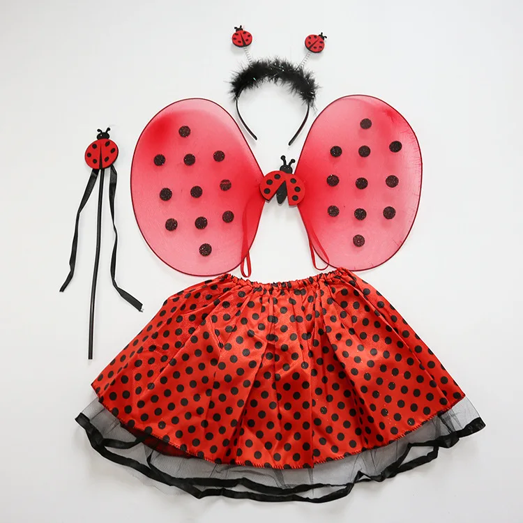 

Creative Cute Ladybug Costume Set Cosplay Festival Performance Costume Props Hairband Fairy Wand Skirt Ladybug Wings 4pcs Set