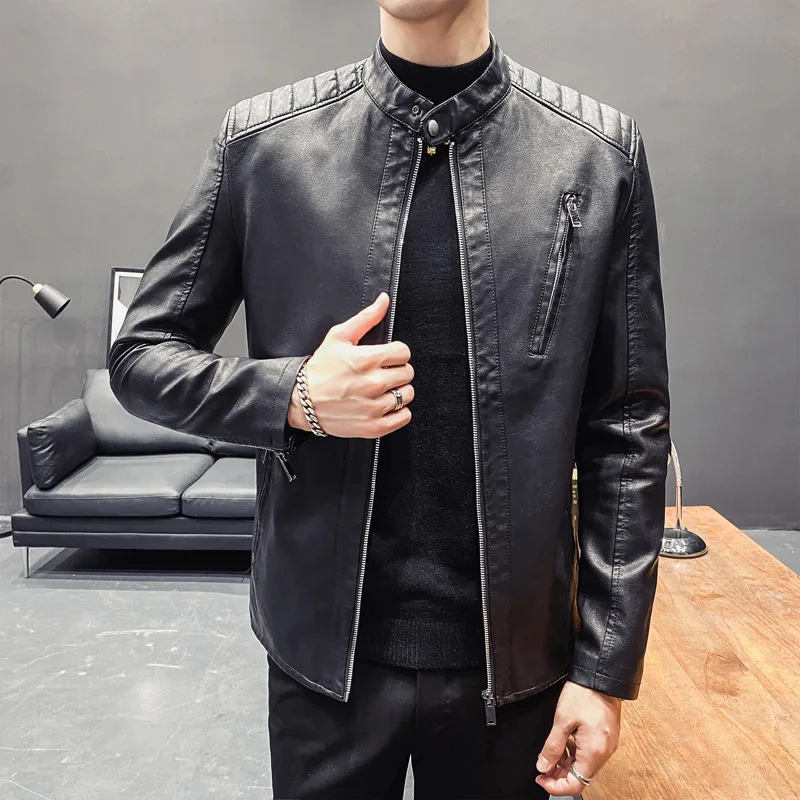 Men's Punk Windproof Motorcycle Leather Coat, Pu Standing Collar, Korean Edition, Black, Business, Rock Quality, Spring and Autu
Men's Punk Windproof Motorcycle Leather Coat, Pu Standing Collar, Korean Edition, Black, Business, Rock Quality, Spring and Autu
