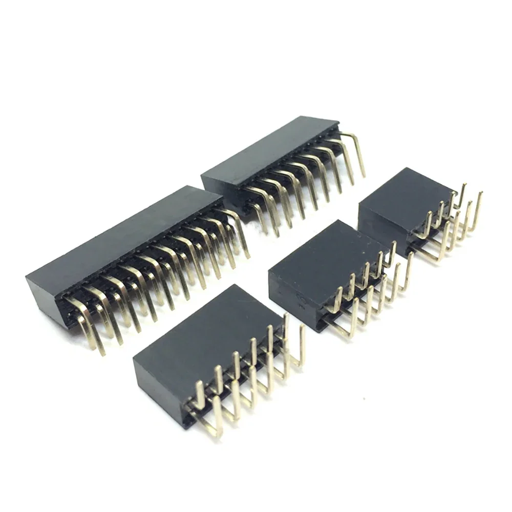 

100pcs 2.54mm Double Row Right Angle Female Head RA90D 2x2P/3P/4P/5P/6P/7P/8P/10P/20P/25P/40P 0.1"Dual Female Pin Header Socket