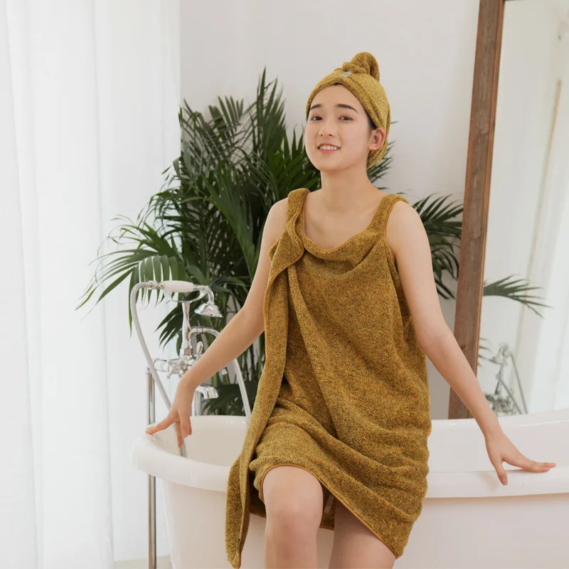 

Bamboo Charcoal Fiber Adult Bath Towel and Shower Cap Set, Two-piece Absorbent Bath Towel and Shower Cap Bathroom Set