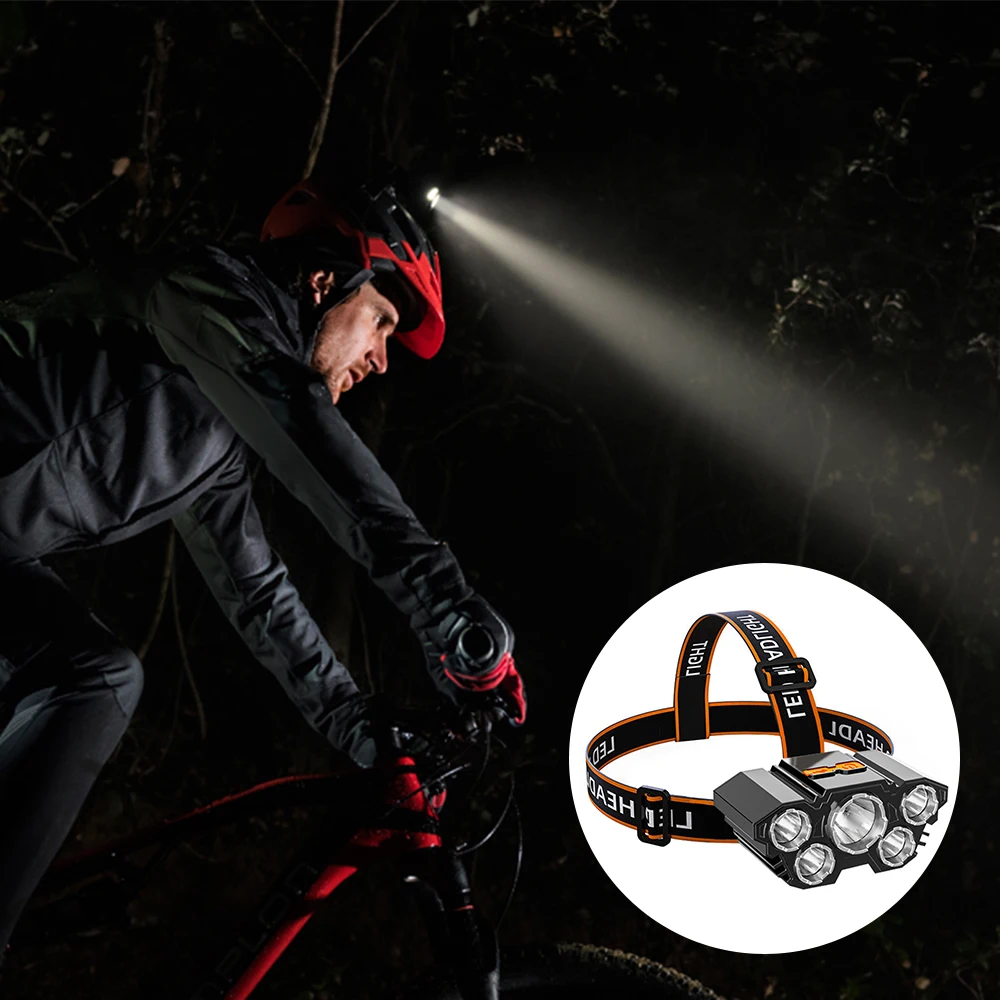 

USB Rechargeable Flashlamp Builtin Battery 5Led Strong Headlight Super Bright 5W HeadMounted Flashlights Outdoor Night Fishing