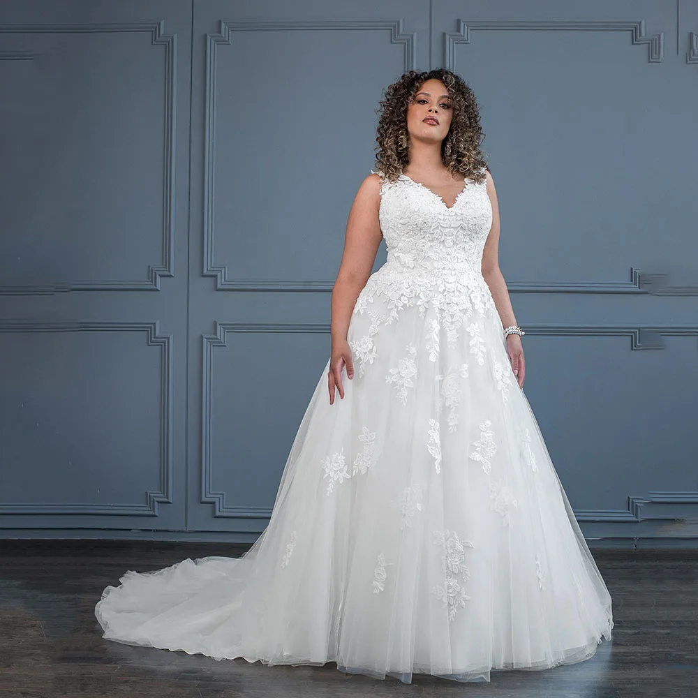 Pastrol Plus Size Wedding Dresses Sleeveless V-Neck Zipper Bride Gowns Lace Applique Tulle A-Line Sweep Train Vestido De Noiva
Pastrol Plus Size Wedding Dresses Sleeveless V-Neck Zipper Bride Gowns Lace Applique Tulle A-Line Sweep Train Vestido De Noiva