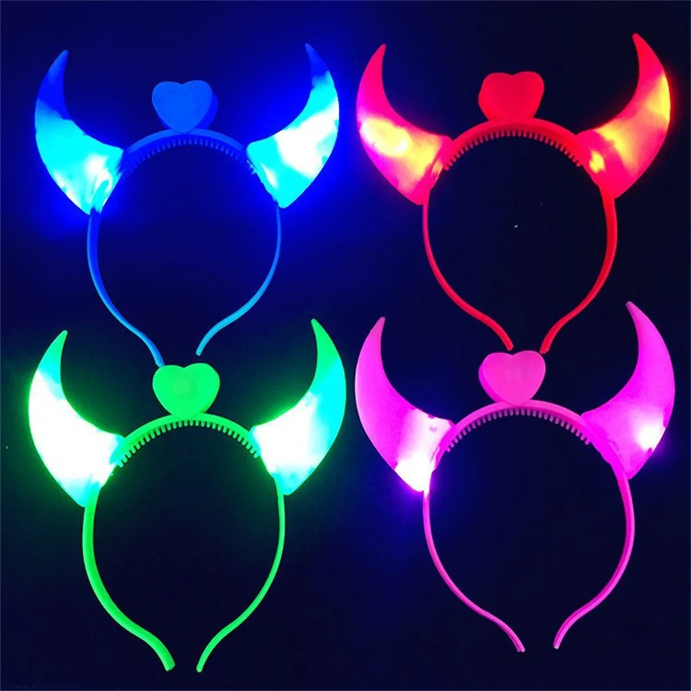 

LED Flashing Horns Headband Glow Light Up Xmas Devil Hair Hoop Headband Headwear Costume Fancy Party Accessories