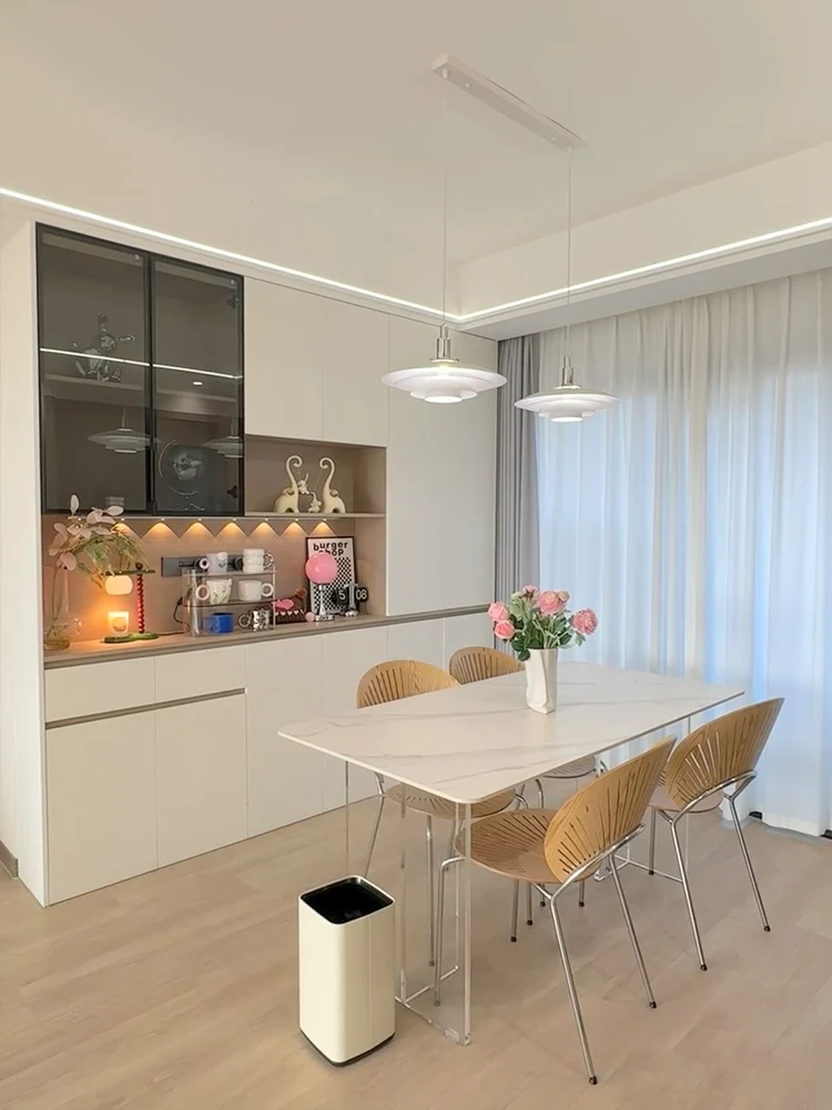 Acrylic suspension modern minimalist home small dining table cream style light luxury rectangular stone slab
Acrylic suspension modern minimalist home small dining table cream style light luxury rectangular stone slab