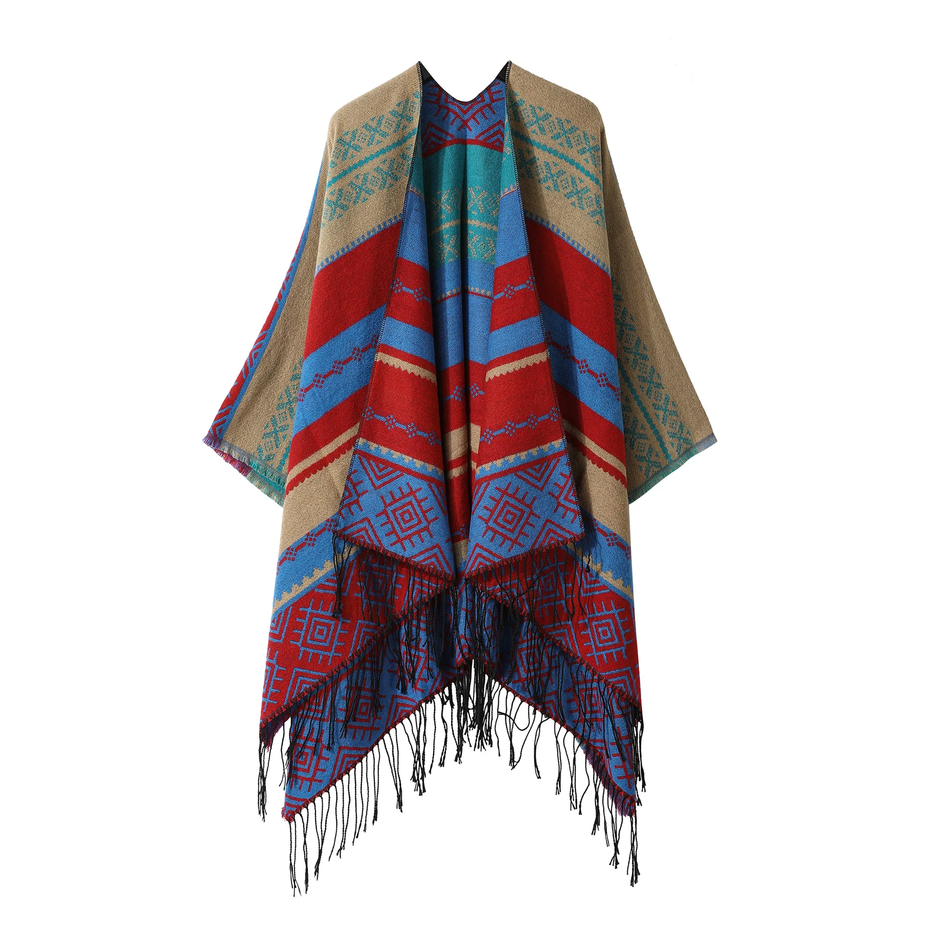 Poncho Bohemian Geometric Tassel Split Shawl Cape Travel Scarf Double-sided Cloak Imitation Cashmere Women Coat Red
Poncho Bohemian Geometric Tassel Split Shawl Cape Travel Scarf Double-sided Cloak Imitation Cashmere Women Coat Red