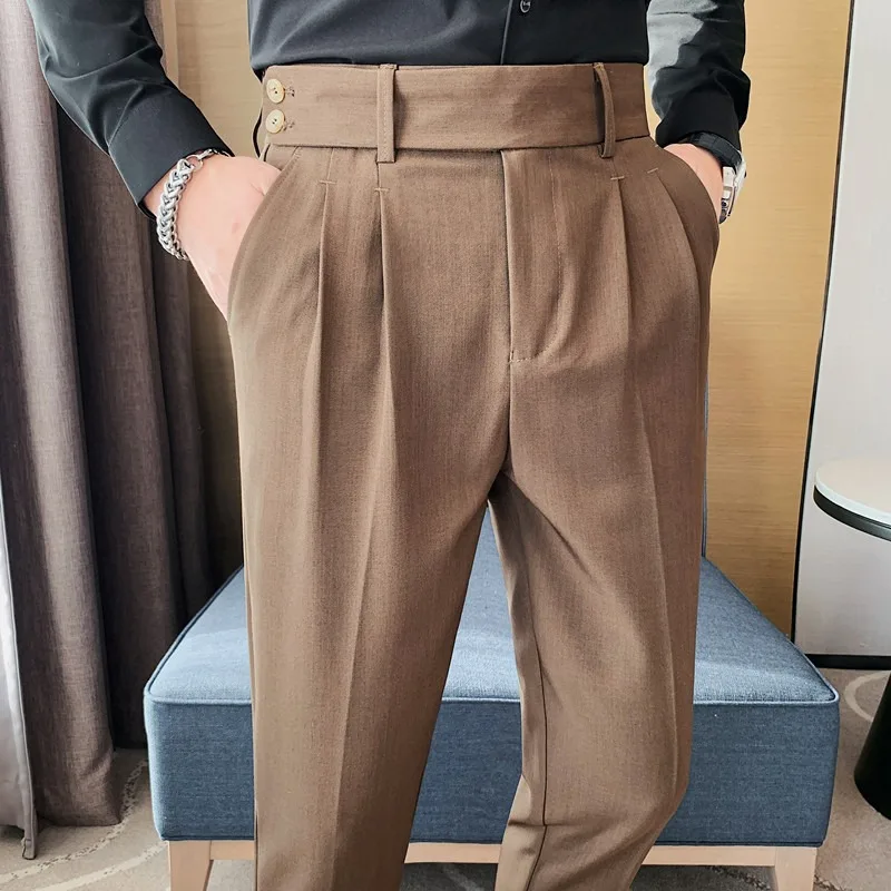 

High-quality Twill Pleated Suit Pants for Men Slim Fit Casual Business Formal Pants Office Social Trousers Men Clothing 2024