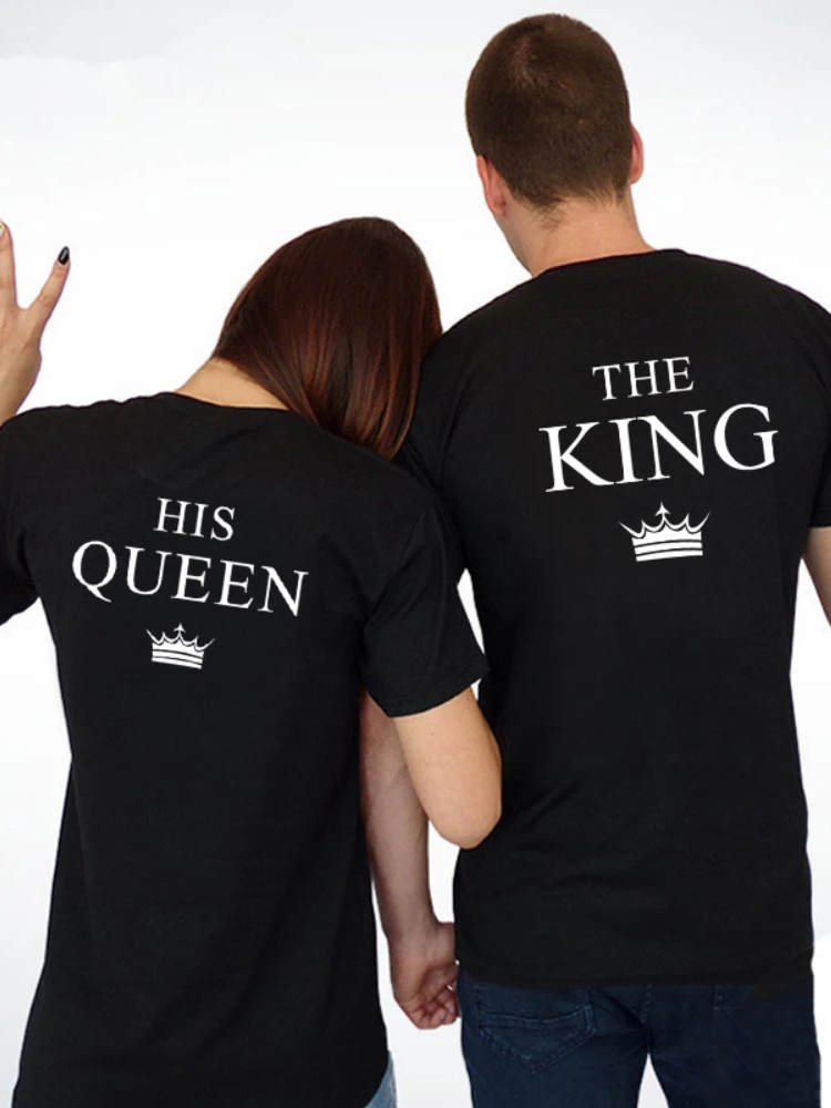 Футболка для пар King Queen, с принтом короны футболка для влюбленных, одежда для пар, женская футболка, модные летние топы 
Футболка для пар King Queen, с принтом короны футболка для влюбленных, одежда для пар, женская футболка, модные летние топы