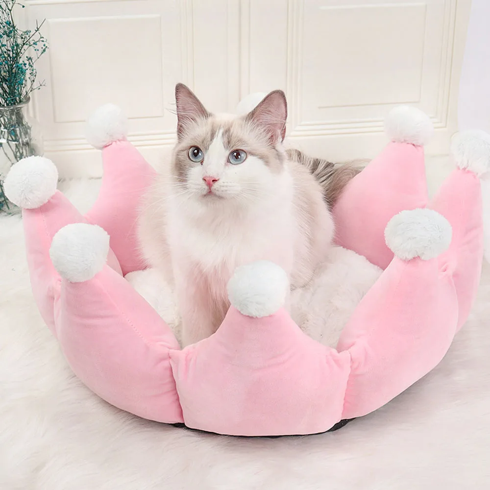 

Pet Cat Nest Keep Warm Anti Slip Dog Nest Cute Crown Style Autumn Winter Pet Sleeping Bed for Small Medium Pet