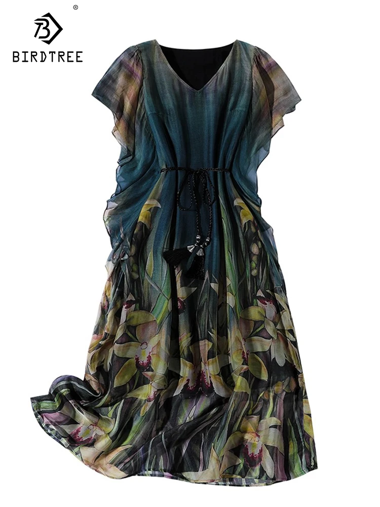 Birdtree 100%Mulberry Silk Summer Dresses Elegant 2023 New Short-sleeved A-line Casual Dress Retro Floral Midi Dress D37702QC
Birdtree 100%Mulberry Silk Summer Dresses Elegant 2023 New Short-sleeved A-line Casual Dress Retro Floral Midi Dress D37702QC