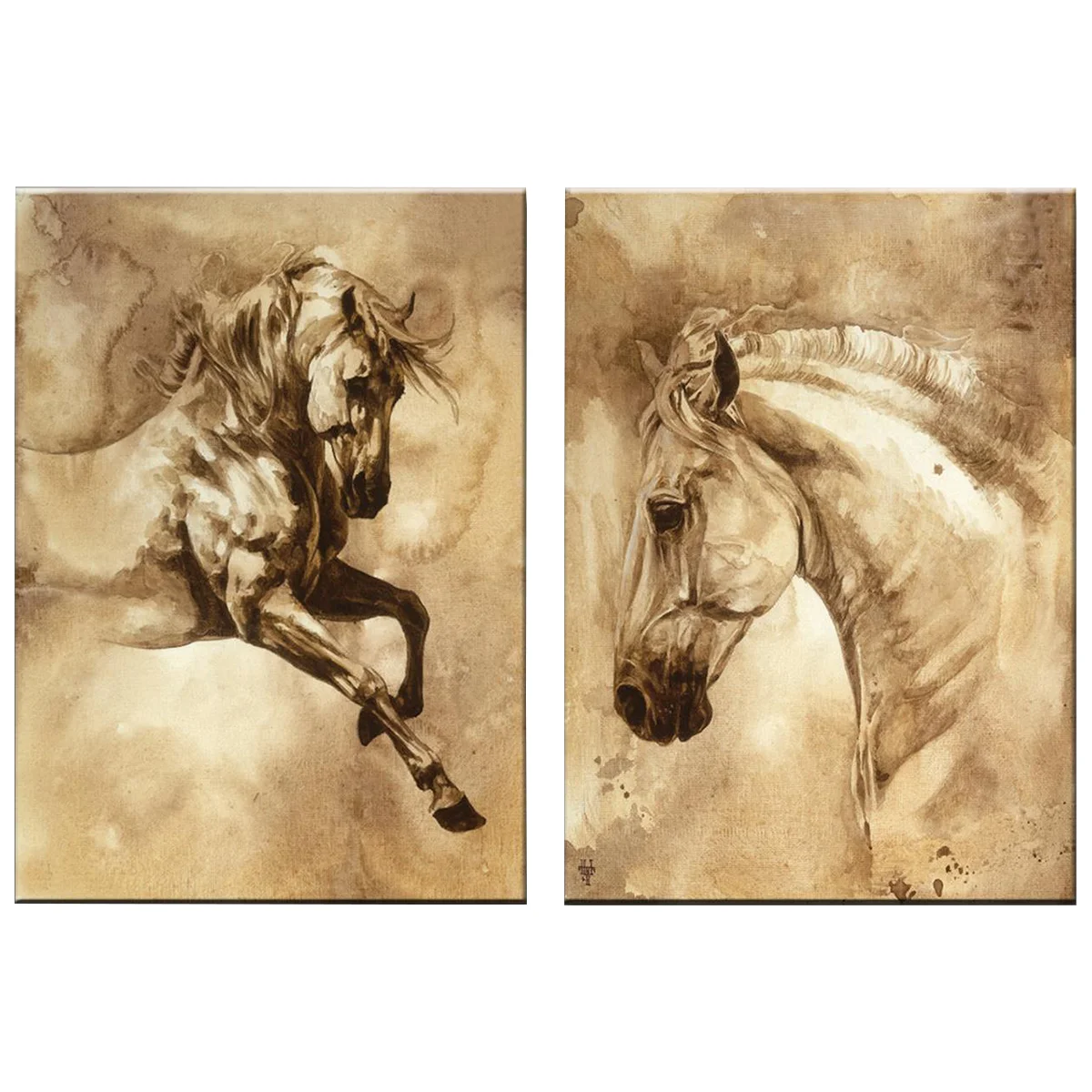 

Unframed Two Panels on Canvas Wall Art Modern Oil Paintings Decorative Abstract Horse Pictures for Home Living Room Bedroom