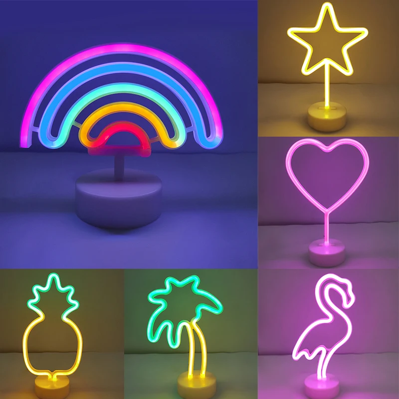 

Flamingo Pineapple Cactus LED Night Light Rainbow Unicorn Neon Light Sign for Kids Room Home Wedding Party Decoration Night Lamp