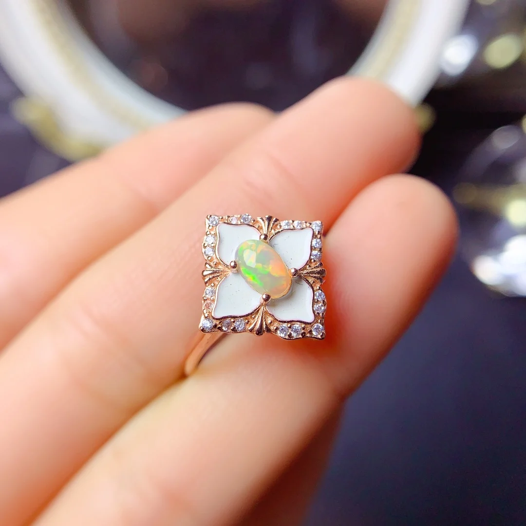 

FS Inlay 4*6mm Natural Opal Ring S925 Sterling Silver for Women Fine Fashion Charm Weddings Jewelry MeiBaPJ With Certificate