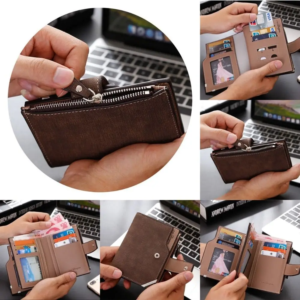 

With Snapper Men's Zip Wallet Fashion Multi-position Leisure 2 Fold Purse Waterproof Durable Male Leather Purse Card Holder